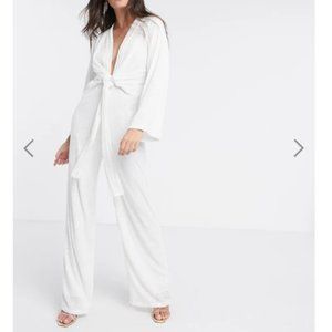 Pretty Lavish plunge tie waist sequin jumpsuit